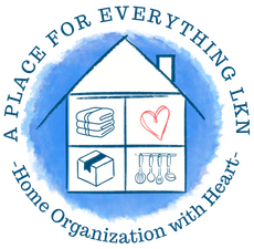 Logo for &ldquo;A Place for Everything IKN&rdquo; with a blue house, storage icons, and &ldquo;Home Organization with Heart&rdquo; text
