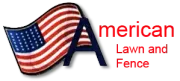 American Lawn and Fence logo with an American flag and red text