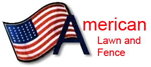 American Lawn and Fence logo with an American flag and red text