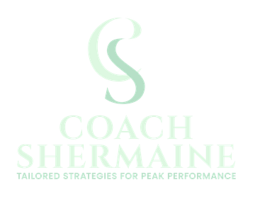 The logo for Coach Shermaine is green and white and says tailored strategies for peak performance.