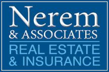 Nerem & Associates logo on blue background, real estate and insurance agency