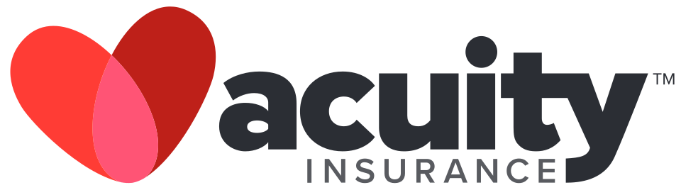 Acuity Insurance logo with red heart-like icon and black text