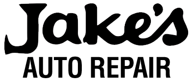 The logo for jake 's auto repair is black and white.