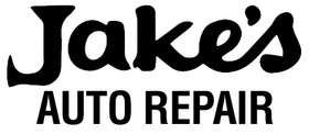 The logo for jake 's auto repair is black and white.
