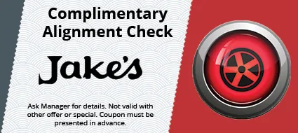 A coupon for complimentary alignment check at jake 's