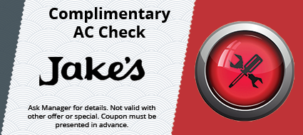 A coupon for complimentary ac check at jake 's