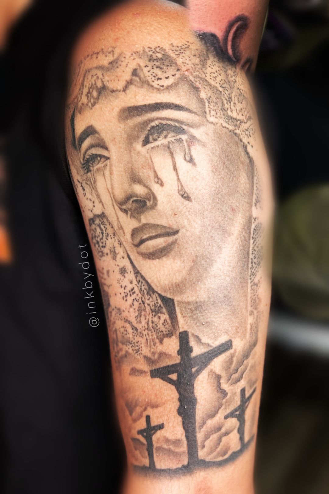 Charlotte NC tattoo artist, religious tattoos Charlotte NC, tattoos on melanated skin, black and grey realism tattoo,