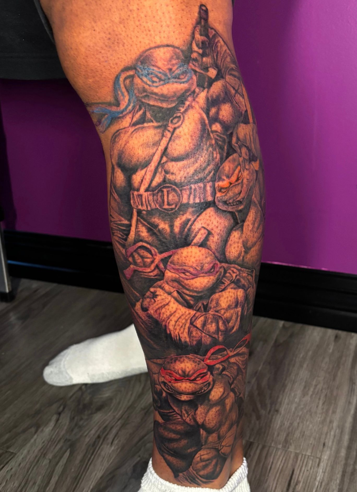 Charlotte NC tattoo artist, custom tattoos Charlotte NC, tattoos on melanated skin, ninja turtle tattoo