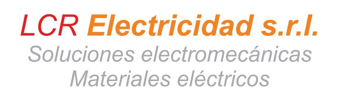 Logotipo de LCR Electricidad srl, que muestra el nombre de la empresa en rojo y naranja, con un texto descriptivo en gris debajo.