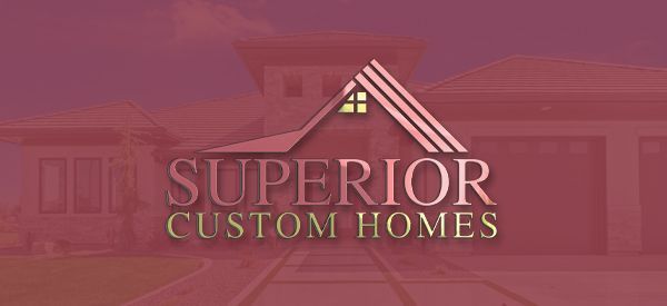 The logo for superior custom homes shows a house with a red roof.