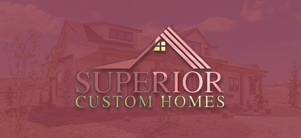 A logo for superior custom homes with a house in the background