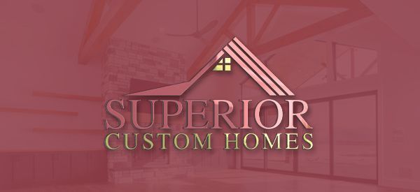The logo for superior custom homes shows a house with a red roof.