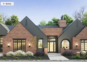 An artist 's impression of a brick house with a gray roof