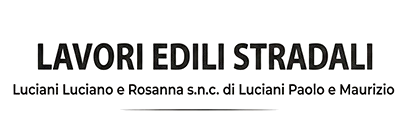 Logo nero su sfondo bianco con testo “LAVORI EDILI STRADALI” e nominativi aziendali in piccolo.