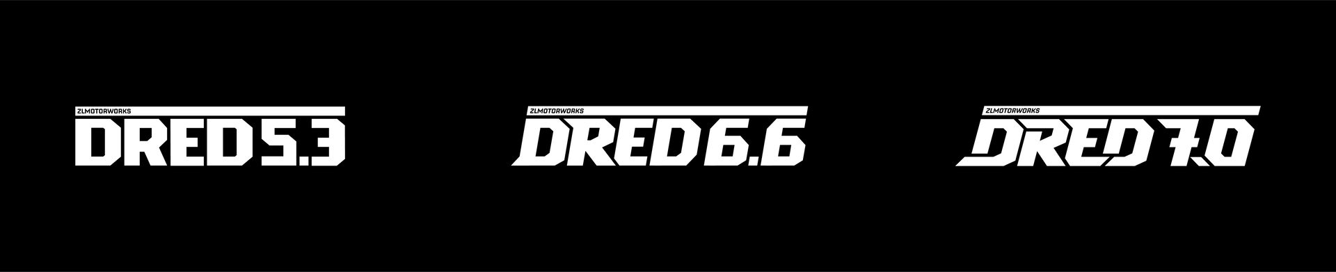 White logos reading DREDS3, DRED66, and DRED70 on a black background