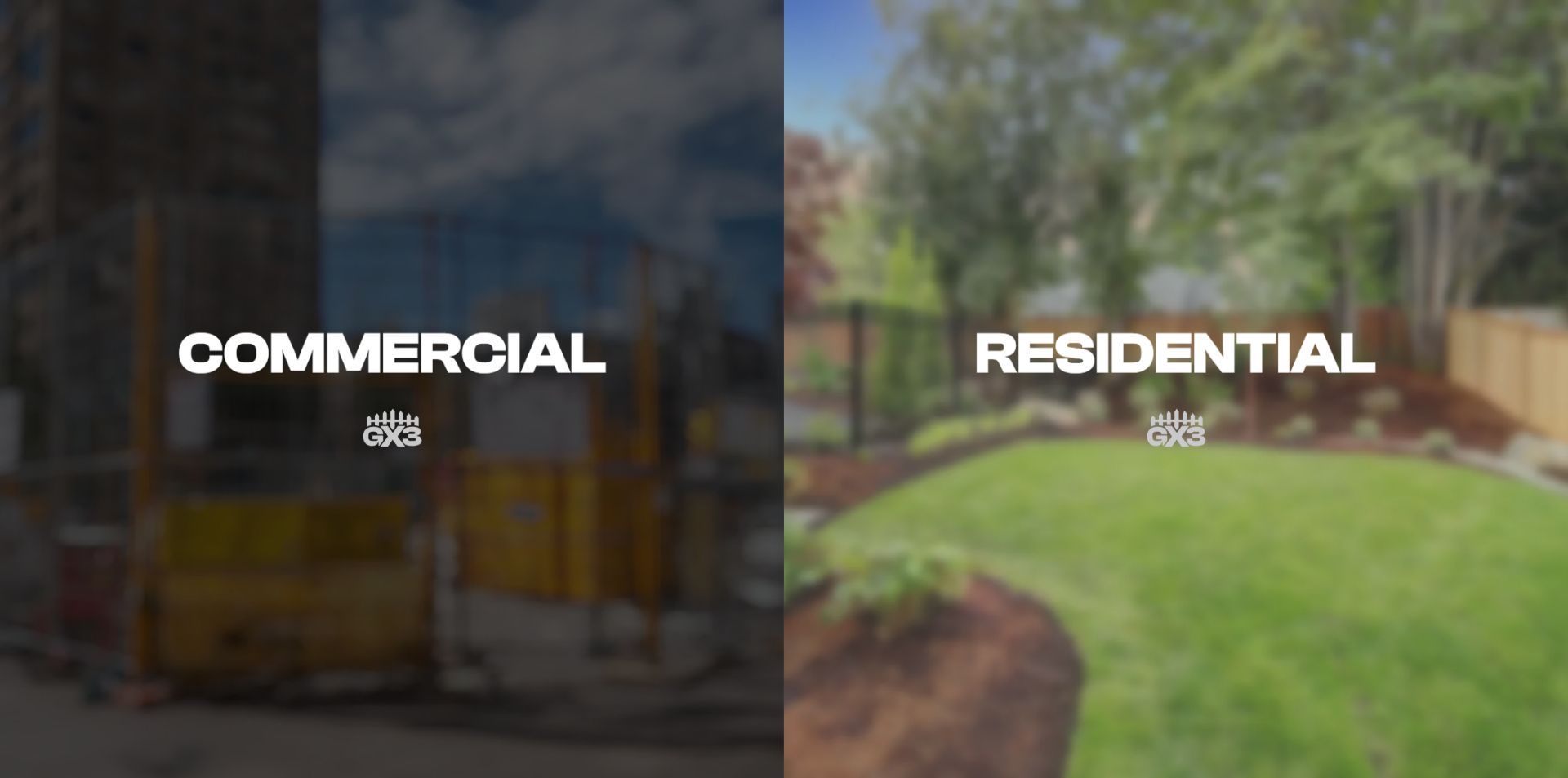 Commercial and residential landscaping options shown side by side.