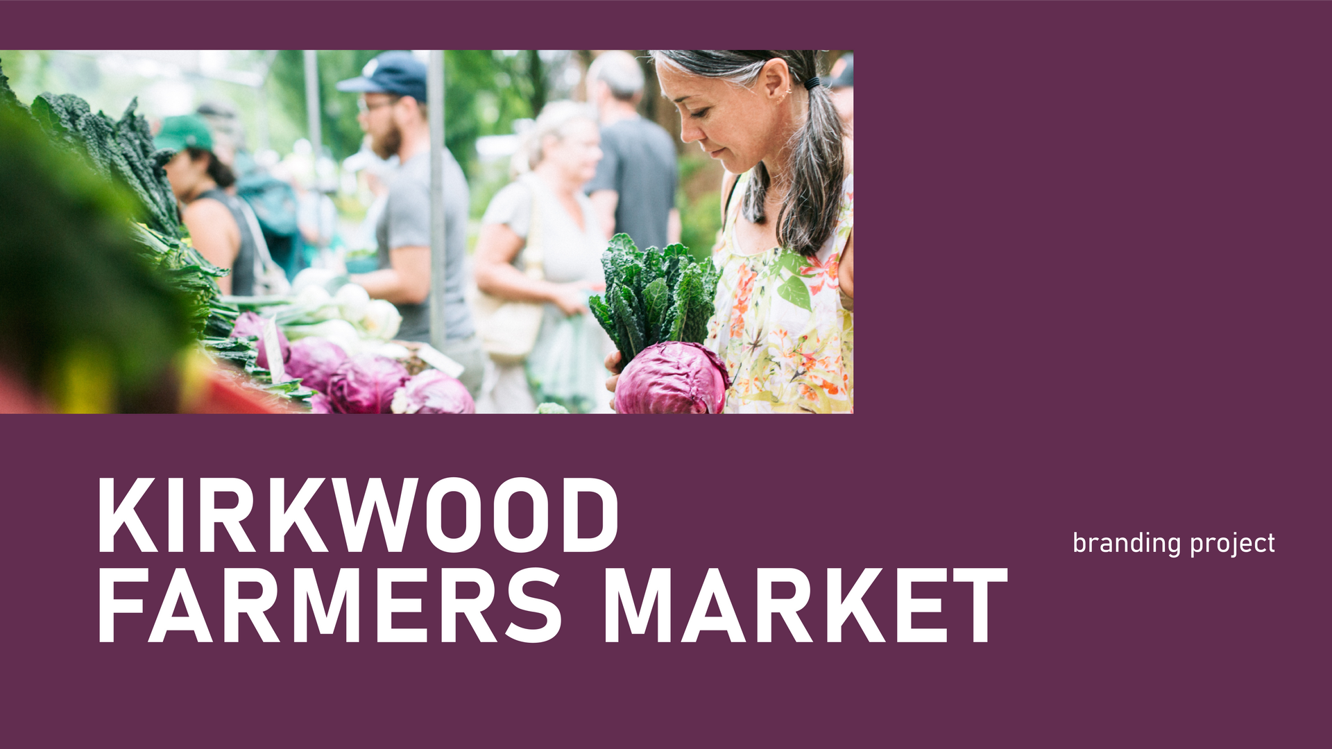 Kirkwood Farmers Market branding graphic with people browsing flowers at an outdoor market