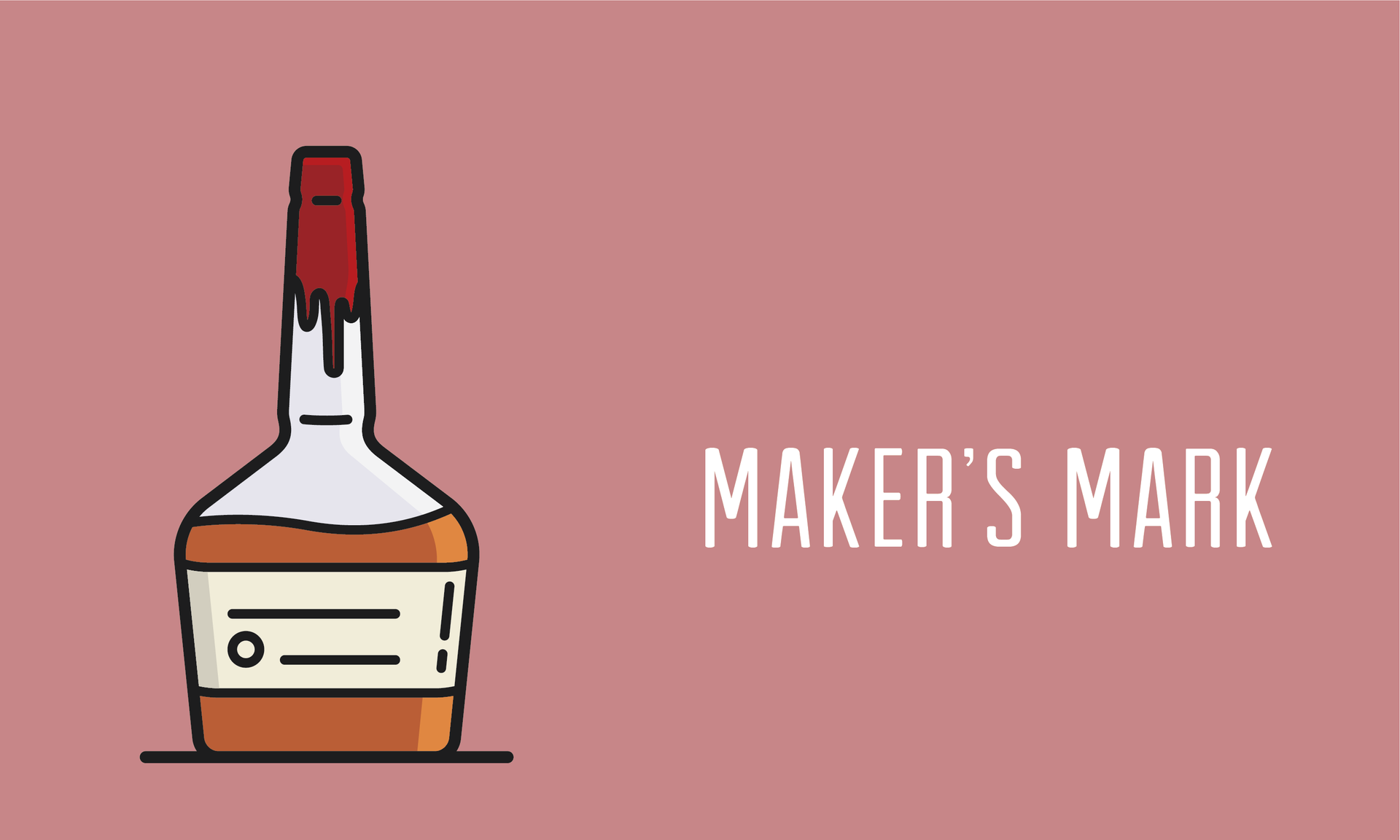 Maker’s Mark bottle illustration on a pink background with the brand name text.
