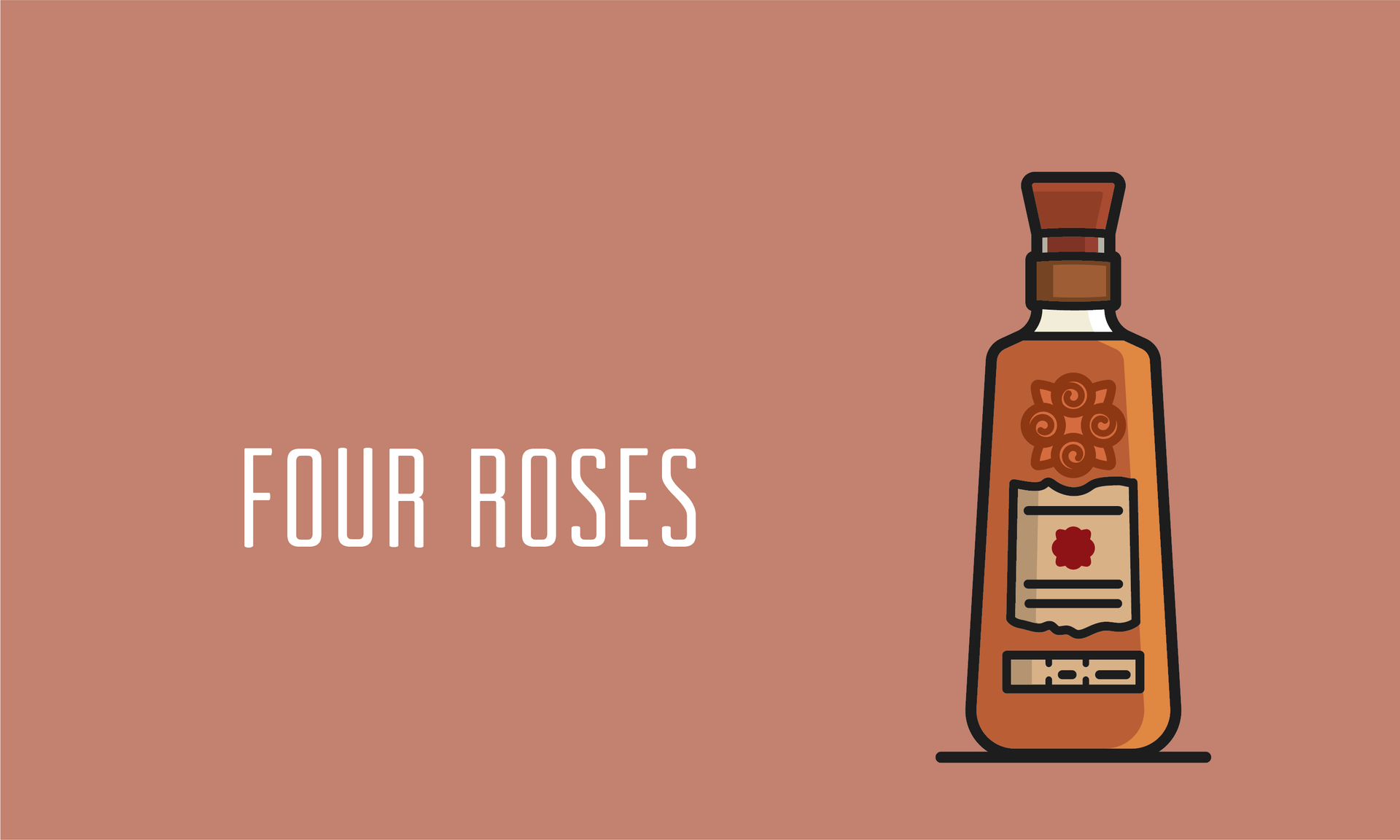 Four Roses bourbon bottle on a tan background with the label text 