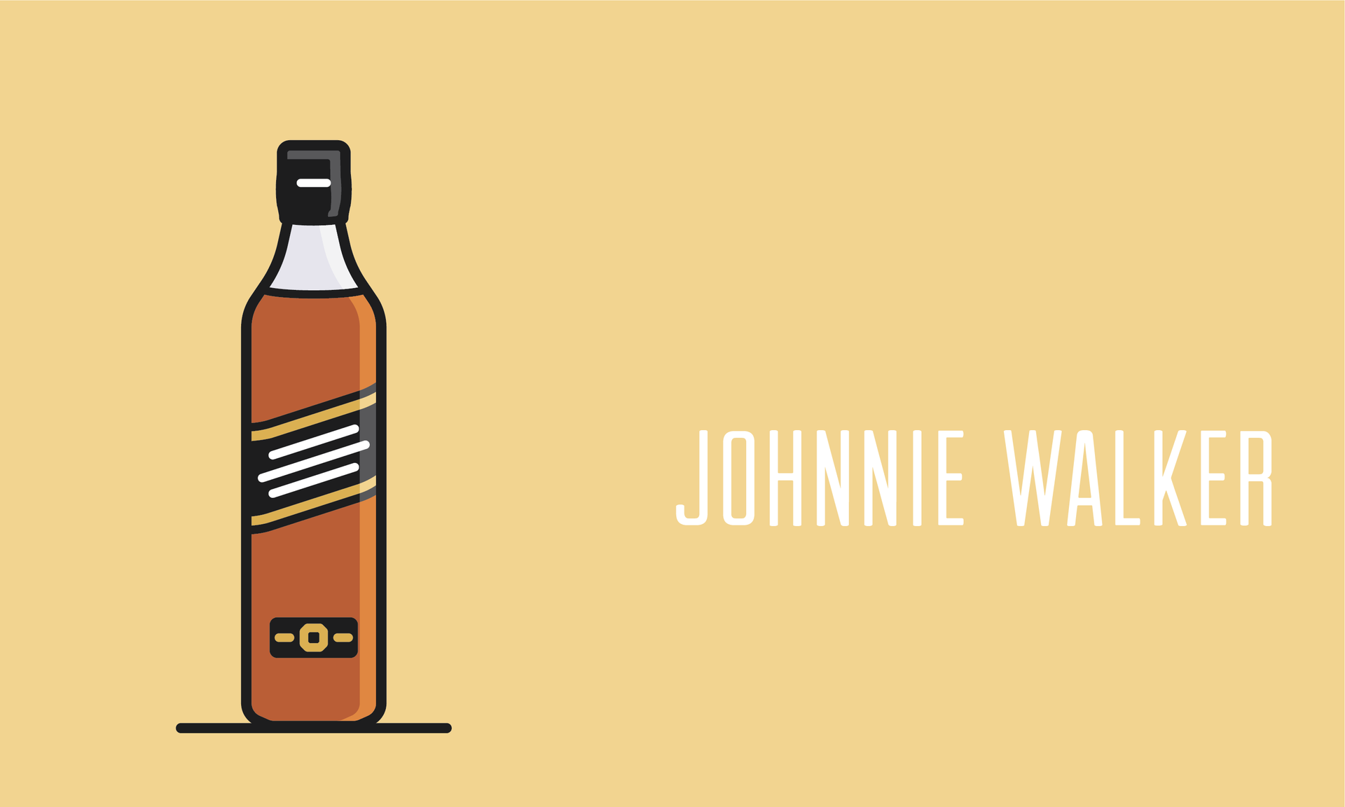 Illustrated Johnnie Walker whiskey bottle on beige background with white “JOHNNIE WALKER” text