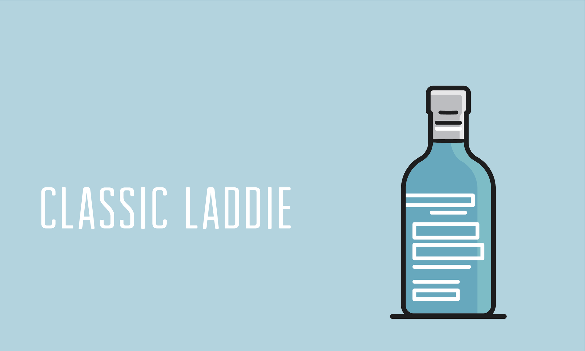 Classic Laddie whisky bottle illustration on a light blue background