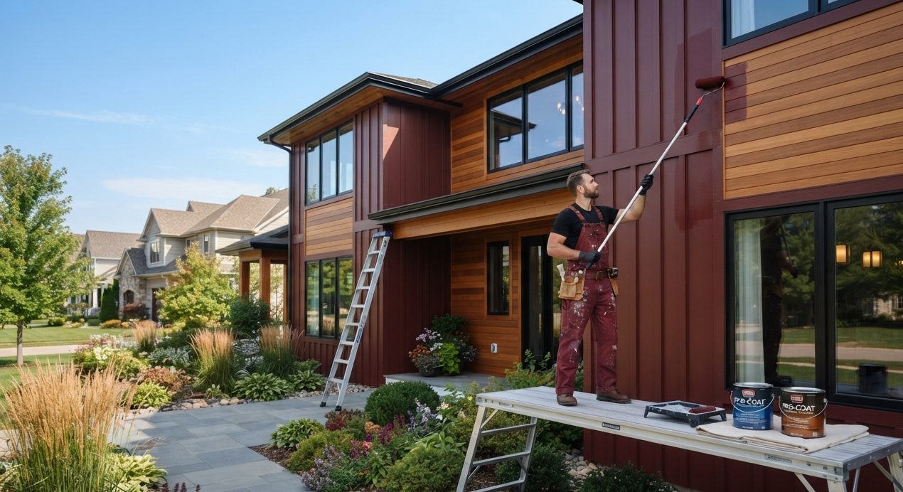 Professional exterior painter from Hanford Painters at work