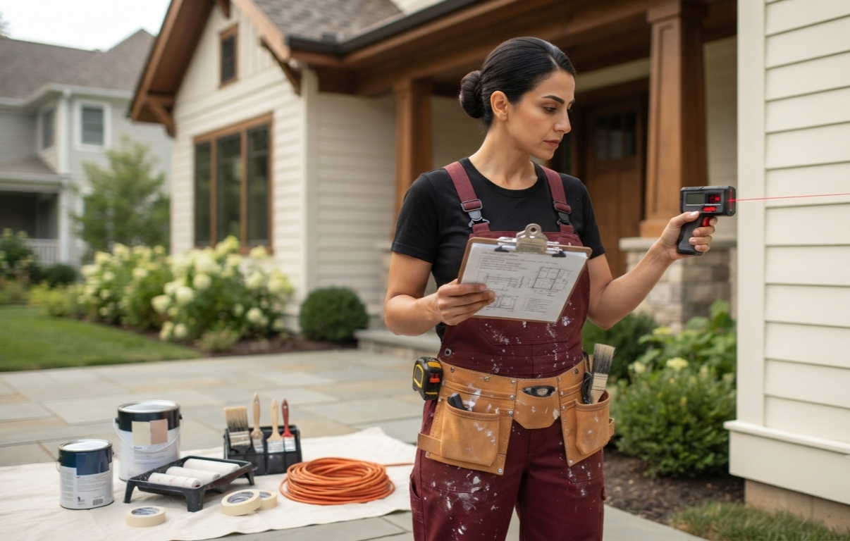 Professional painter from Hanford Painters with painting equipment