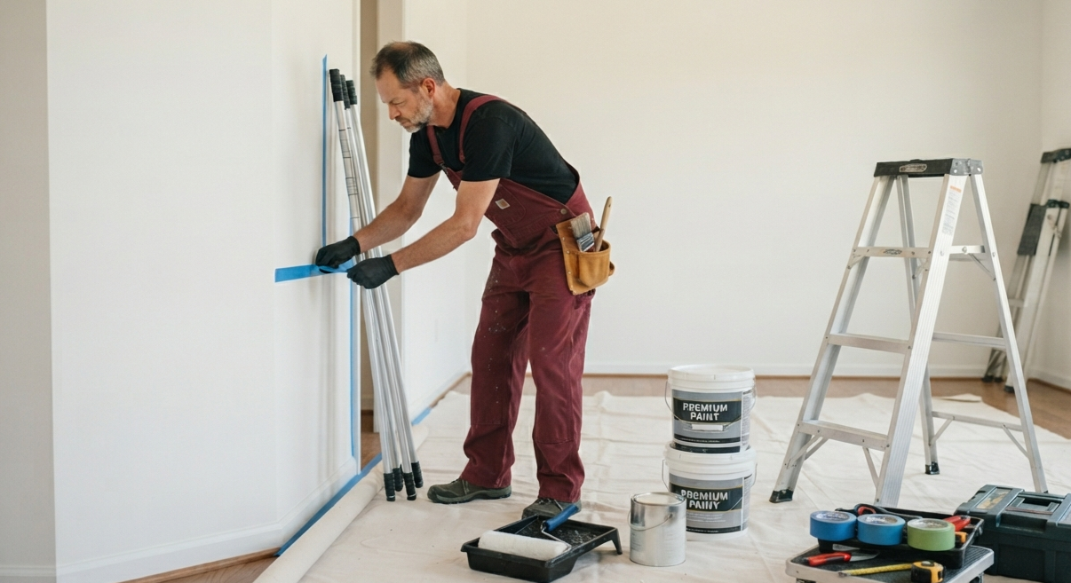Hanford Painters painter preparing walls before painting