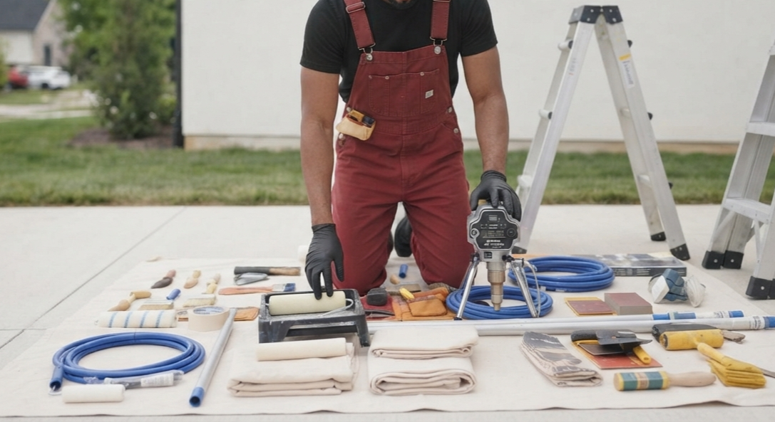 Professional painter from Hanford Painters preparing a painting project