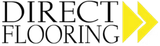 Direct Flooring logo in black serif text with yellow double-chevron arrows on white background