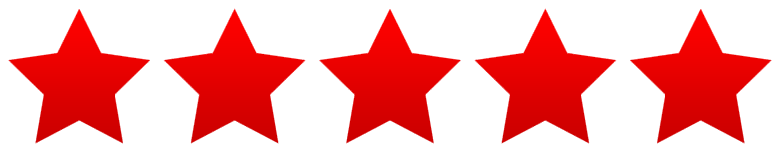 Five red stars are lined up in a row on a white background.