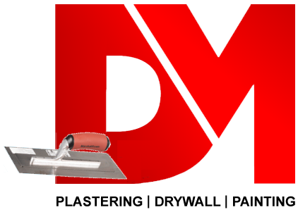 The logo for dm plastering drywall and painting