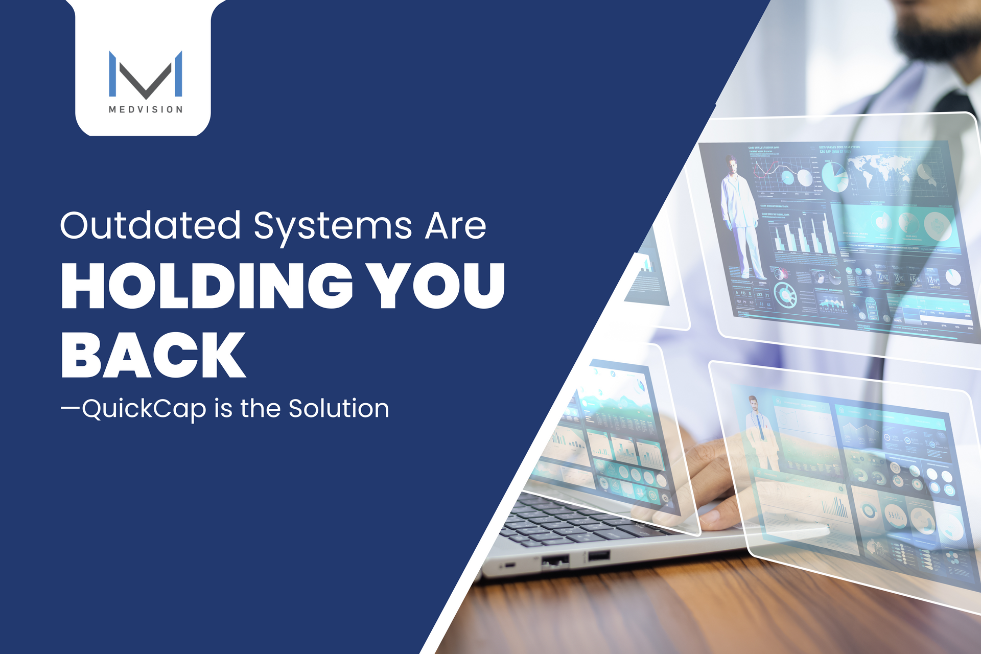A healthcare administrative software helps doctors manage digital data through advanced dashboards.