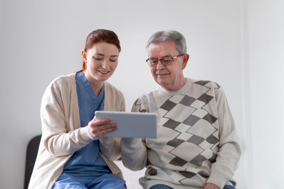 Helping patient with the tablet