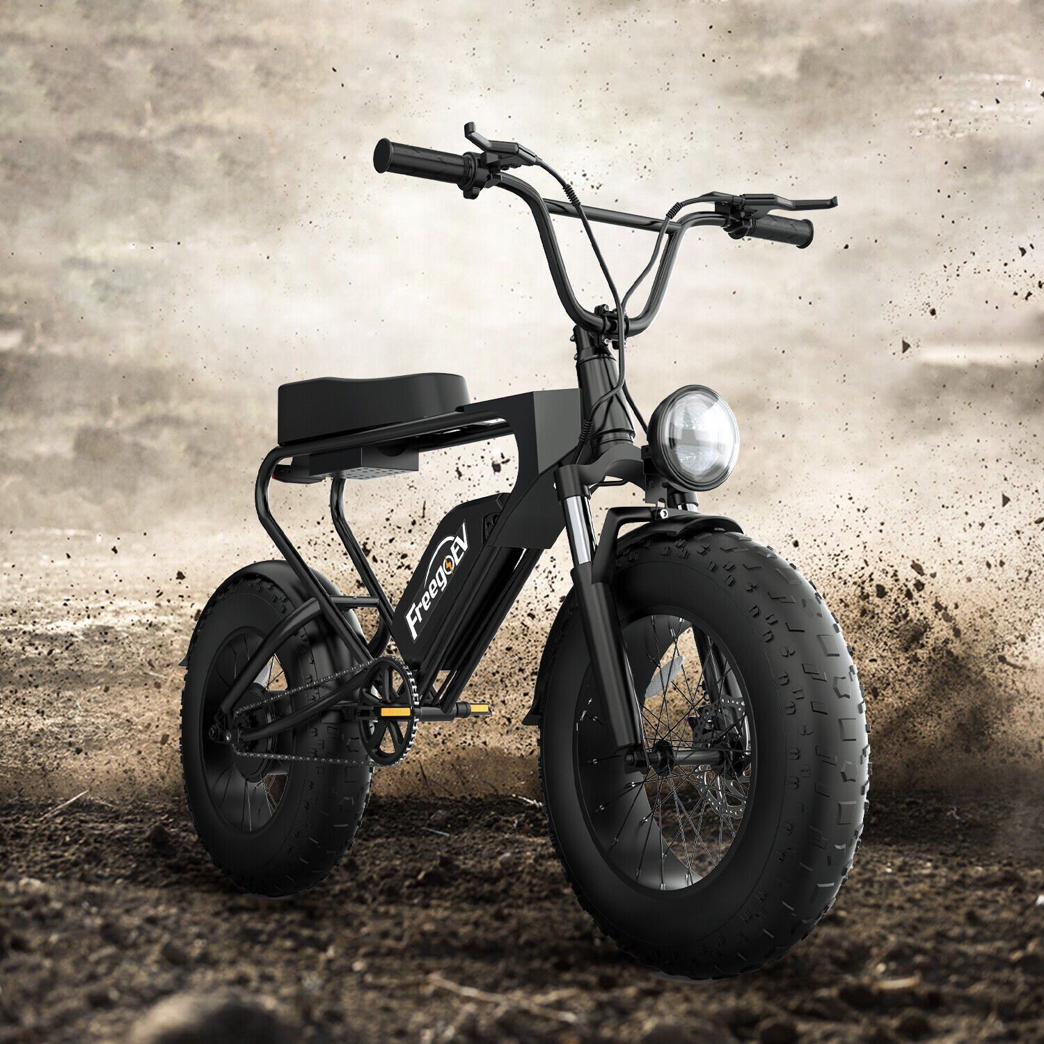 a black motorcycle is parked on a dirt road .