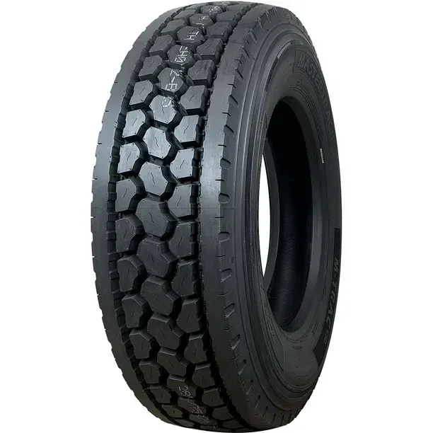 A close up of a Mastertrack M-TRAC CSD drive tire on a white background.