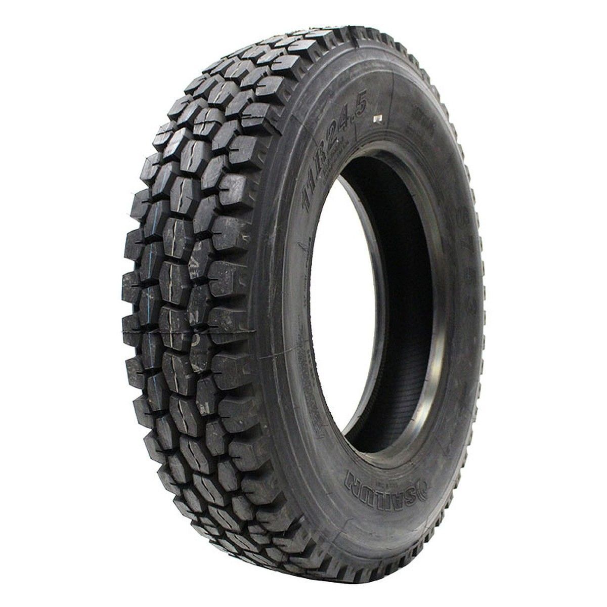 A close up of a Sailun S753 EFT Drive Tire on a white background.
