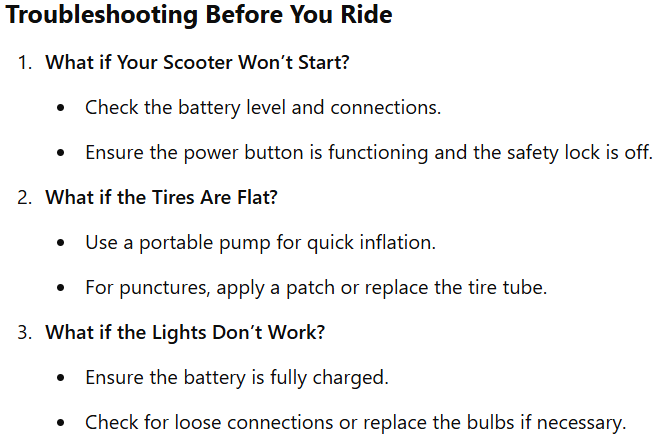 Troubleshooting before you ride - CheckList