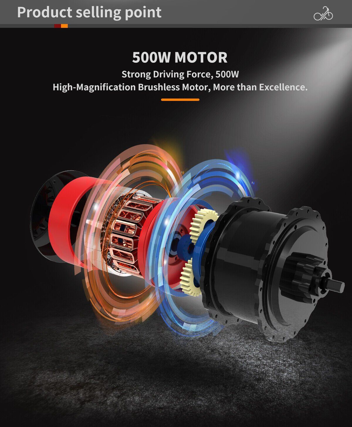 a picture of a 500w motor on a black background .