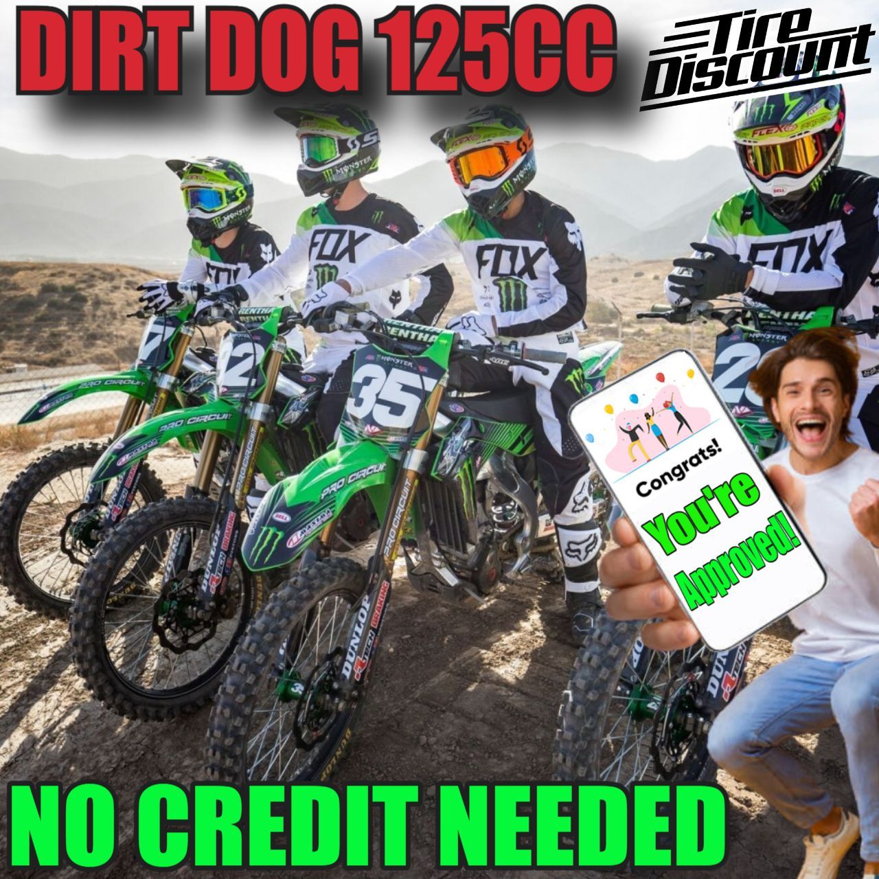 DIRT DOG 125CC 4-STROKE GAS DIRT BIKE BY TIRE DISCOUNT NO CREDIT NEEDED