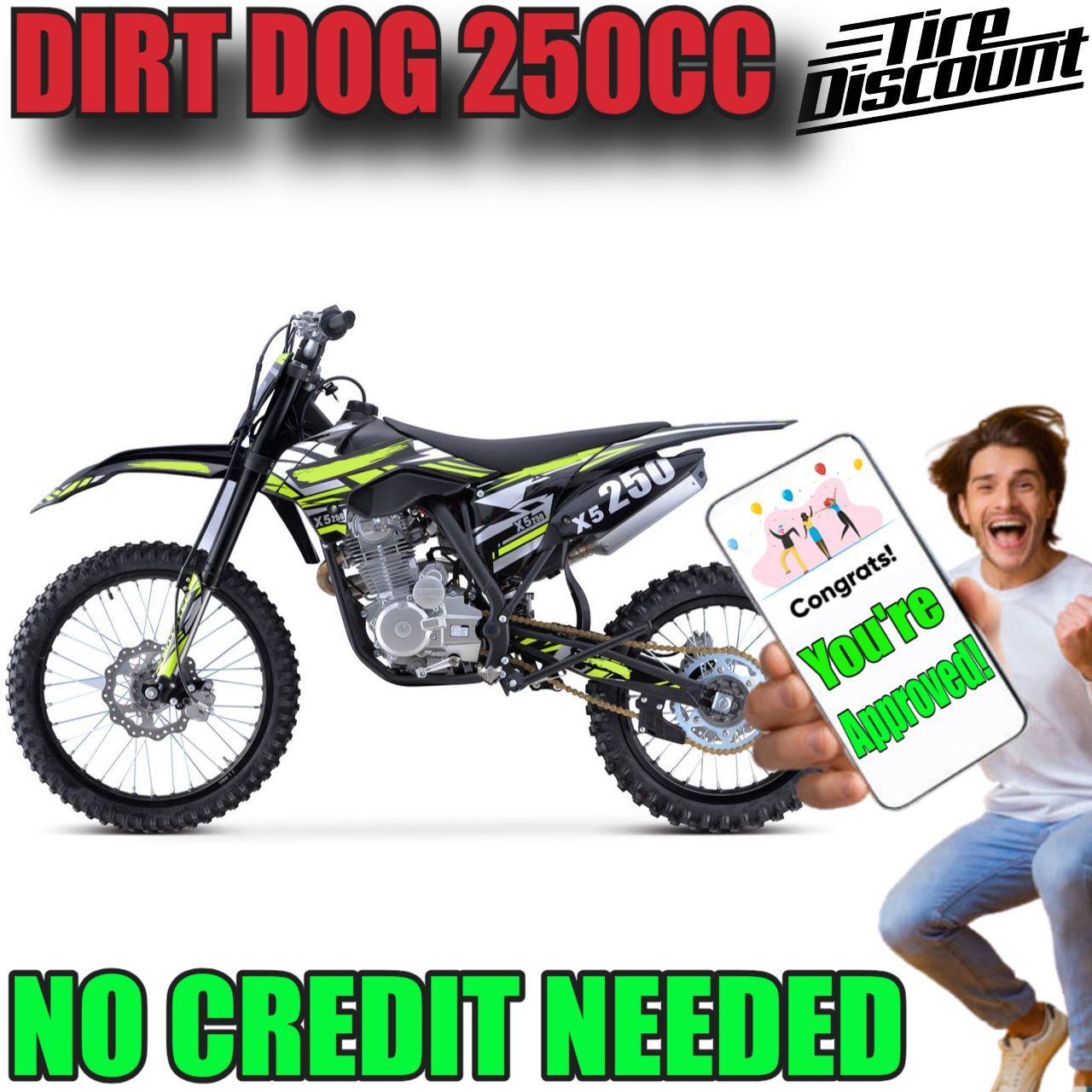 DIRT DOG 250CC 4-STROKE GAS DIRT BIKE NO CREDIT NEEDED