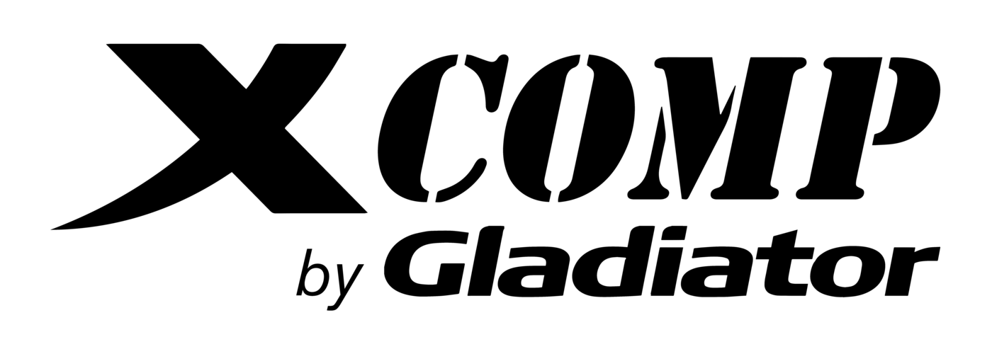 a black and white logo for x comp by gladiator