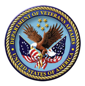 U.S. Department of Veterans Affairs seal with eagle, American flags, and blue circular border