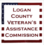 Logo for Logan County Veteran's Assistance Commission in maroon and white