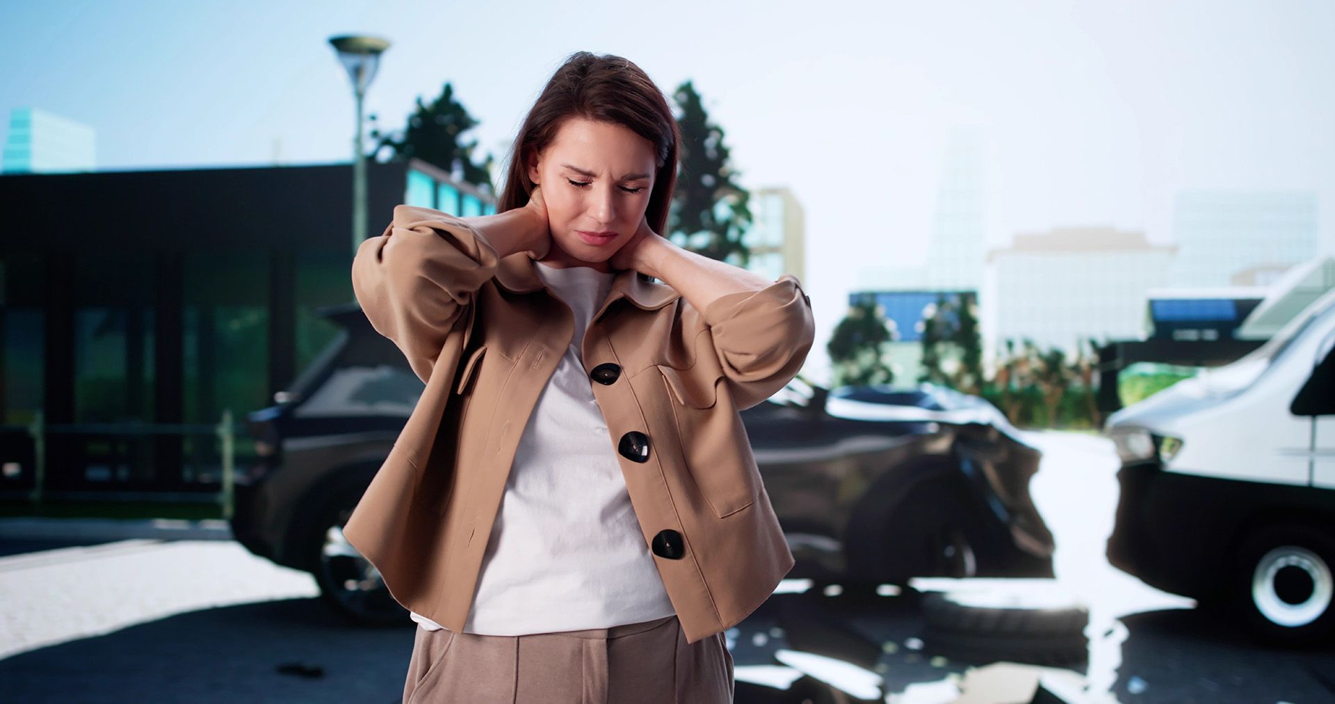 A woman just experienced a car accident.