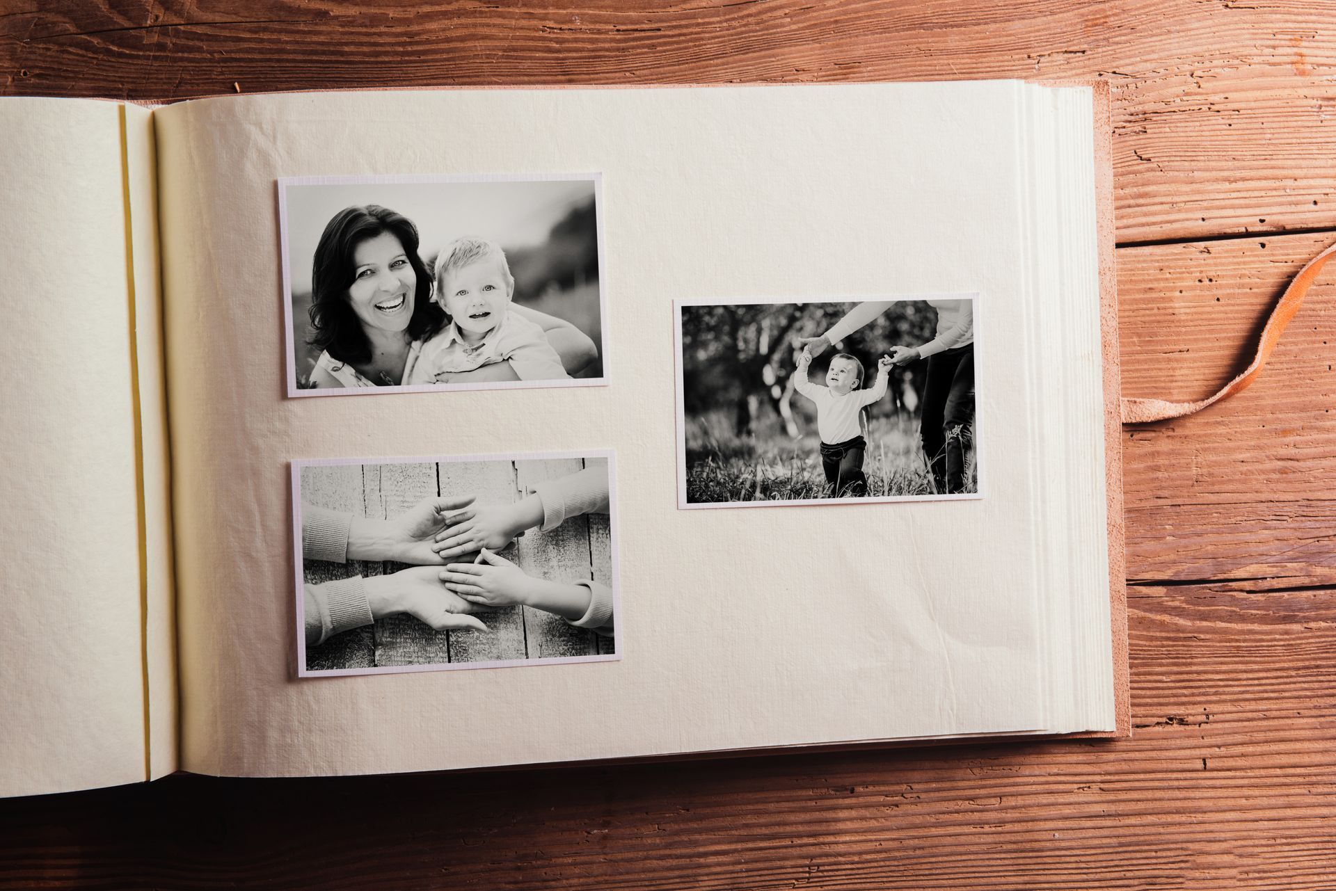 A black and white photo of a family with two children.