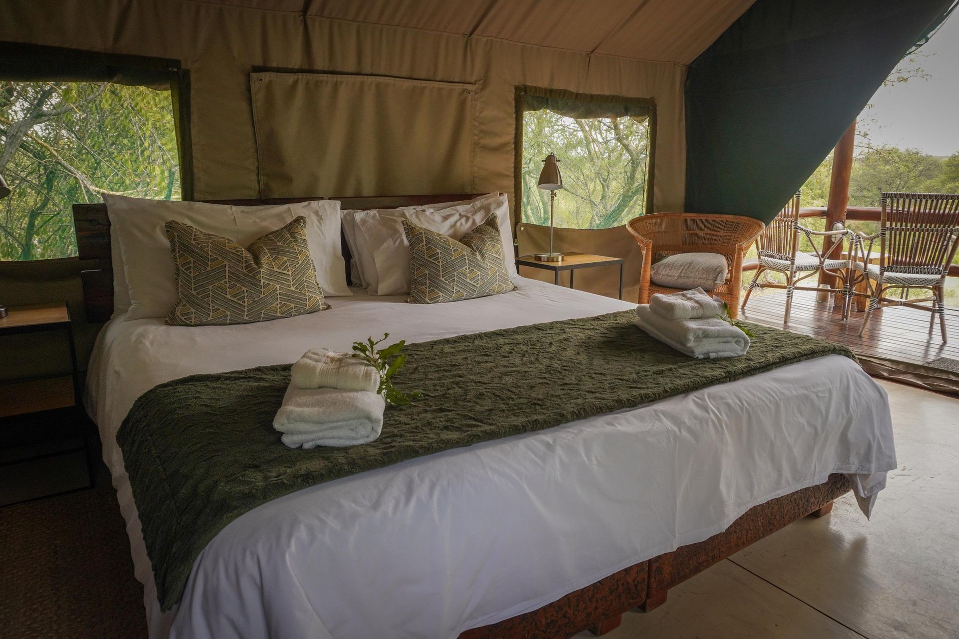 There is a large bed in the middle of the room.