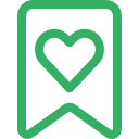 Green bookmark icon with an outlined heart in the center.