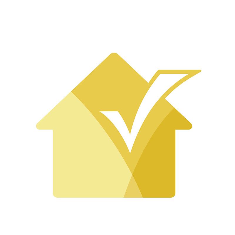 A yellow house with a white check mark on it.