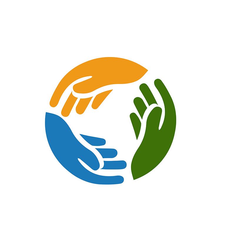 Three hands are holding each other in a circle.